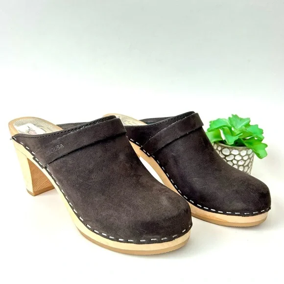 Maguba Anthropologie Stockholm Clogs Black Nubuck Suede Swedish Size 37 - Picture 4 of 14